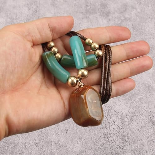 Bohemian Necklaces for Women Long Leather Necklace with Large Pendant Chunky Boho Hippie Jewelry Pendant Chocker Necklace - style: Large Pendant Necklaces
