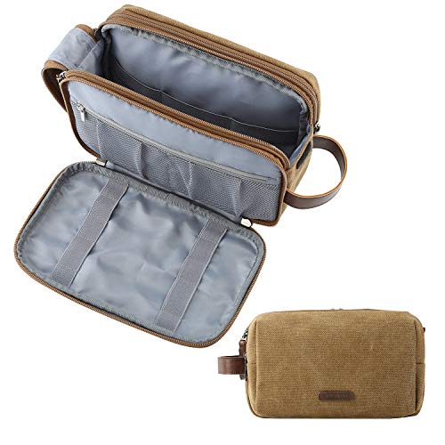 BAGSMART Toiletry Bag for Men, Canvas Travel Toiletry Organizer Dopp Kit Water-resistant Shaving Bag for Toiletries Accessories,Khaki-Medium - color: Khaki, size: Medium