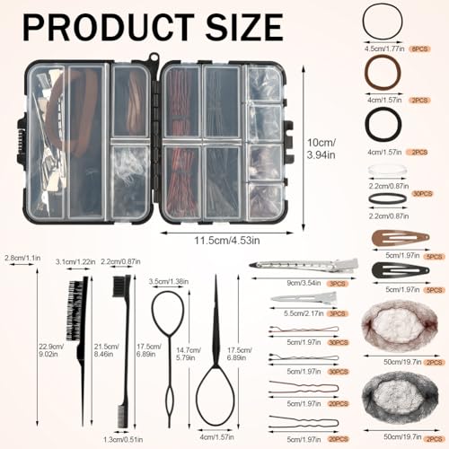 163Pcs Dance Hair Accessories Kit, Hair Nets for Buns,Bobby Pins for Women Girls,Hair Pins Kit, Combs&Brushes, Loo-p Tools,Professional Dance Performance Kit w/Storage Box(Black,Size:multi size)