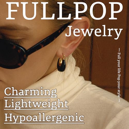 Fullpop Vintage Earrings for Women, Chunky 14K Gold Plated Resin Hoop Earrings Lightweight Hollow Drop Earrings Hypoallergenic Earrings for Women Vintage Anthropologie Jewelry Gifts for Women - size: U Shape-Black