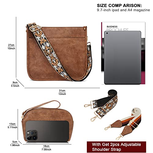 HKCLUF Crossbody Bag Purse for Women 2PCS/Set Leather Hobo Handbag Wallet Set With 2Adjustable Guitar Strap Shoulder Bag | Purse - color: A29-apricot