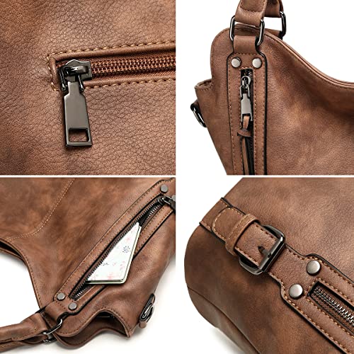 lapsting Hobo Bags for Women Handbags Purse Ladies Boho Shoulder Bag Crossbody Purses Faux Leather - color: I - 15inch Brown - Black Metal