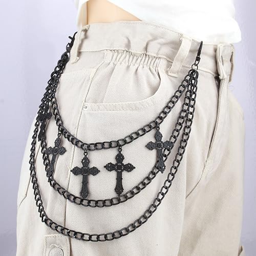 Layered Pants Chain for Men Women Punk Chain Hip Hop Jewelry Clothing Accessories Vintage Jeans Chains - style: Black three layered