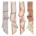 CHLINS 4PCS Satin Head Scarf for Women, Neck Hair Purse Handbag Accessory Fashion Versatile Thin Long Strip Scarf - color: Brown