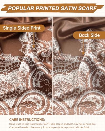 Mesovor 35” Square Head Scarf for Women, 3 Pack Like Silk Satin Headscarf Hair Neck Scarf Top Bandanas for Sleeping - color: Cashew(brown/Red/Black)