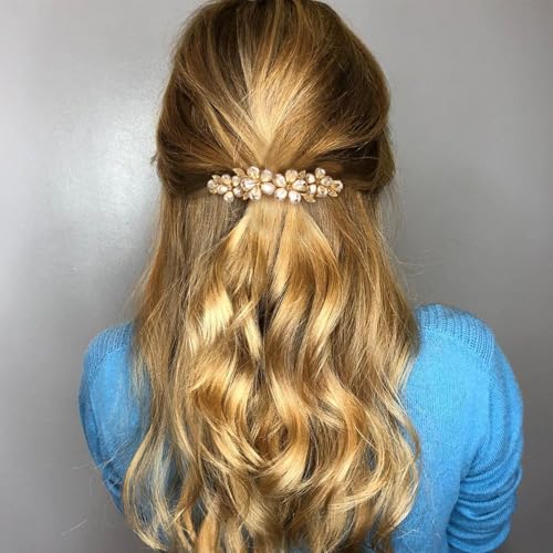 Joez Wonderful Rhinestone Hair Clip Sparkly Crystal Barrettes French Wedding Prom Engagement Pageant First Communion Hair Decorative Accessories for Women Long Hair (Flower Champagne, 2 Pcs) - color: Flower Champagne