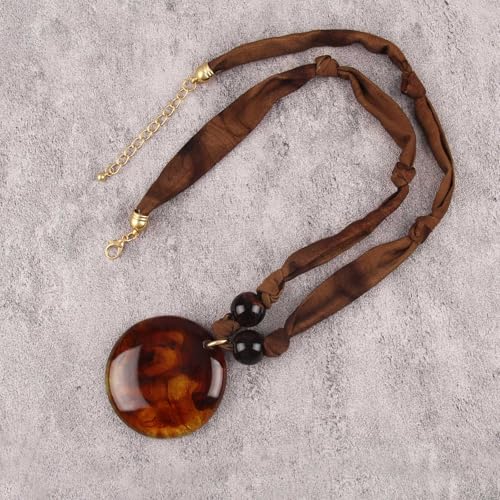 GelConnie Long Necklaces for Women Boho Large Pendant Necklace Casual Bohemian Brown Leather Choker Sweater Circle Statement Stone Necklace - style: Brown Stone Choker Necklace