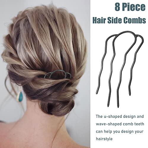8 Pieces Side Combs, Metal Fork Clip Pins for Buns, 4 Prong Updo U-Shape Sticks for Women Hair Styling Tool Accessories - color: Black