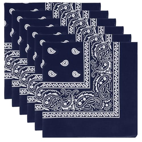 6 Pack Pure Cotton Bandana, Multi-Purpose Square Handkerchief, Face Mask headband for Men and Women - color: Navy Blue