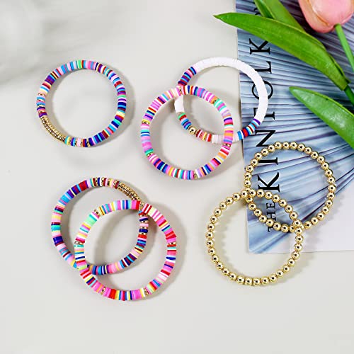 Elegance 11 designs Heishi Beaded Bracelets For Women Polymer Clay Colorful Surfer Stackable Beads Boho Bracelet Summer Beach Jewelry - color: Colorful