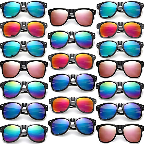 Eyegla Sunglasses Bulk Party Sunglasses Pack 80s Shades Eyewear Set for Men Women 8/10/20/30Pack - color: Black Frame+colorful Mirror Lens Lens 30 Pack