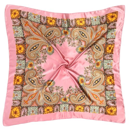 3 Pcs Satin Head Scarves for Women - 35" Satin Hair Scarves Large Square Silk Like Scarves & Bandanas - color: Black,beige,pink