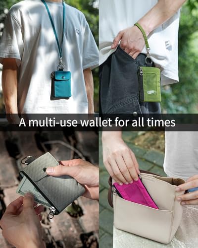 Artpaxy Minimalist Wallet For Mens Womens, Keychain RFID Blocking Zipper Small Wallet with ID Window 2 Lanyards,Water Resistant Travel Cash Card Coin Case Boys Girls - color: Powder blue, style: Casual