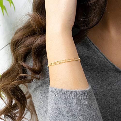BENEIGE Women Bracelet 14K Gold Plated Paperclip Satellite Bead Ball Oval Cuba Cable Box Chain Daily Charm Layered Link Silver Bracelets Adjustable Jewelry - style: 3 Layered beads GD
