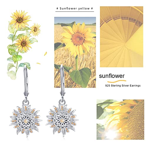 Sunflower Leverback Earrings S925 Sterling Silver Earrings You Are My Sunshine Dangle Earring Jewelry for Women - style: Silver Sunflower