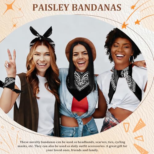 50 Pcs Bandanas Bulk Large Bandana Headband Paisley Cowboy Bandana Scarf Handkerchief for Women Men - color: Black