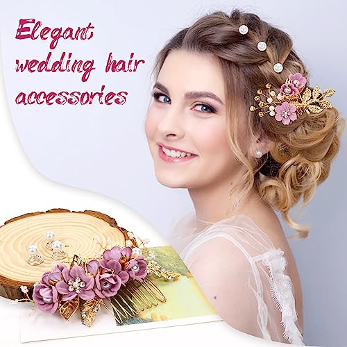 inSowni 20 Pack Classic White Dusty Pink Blue Flower Bridal Wedding Hair Side Combs+U-shaped Flower Hair Pins+Twist Spiral Pearl Hair Pins Pieces Headpieces Accessories for Brides Bridesmaids Women Girls (Purple) - color: Purple