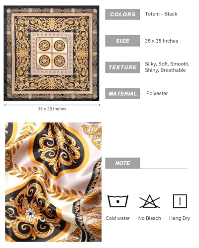 AWAYTR 35” Satin Head Scarf for Women Like Silk Scarf for Hair Scarf Satin Hair Bandana Women Headscarf Hair Wrap Scarf Neck - color: Totem - Black