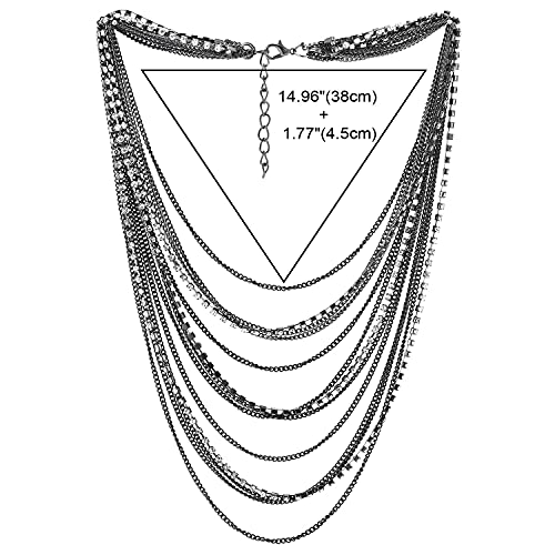 Waterfall Multi-Strand Chains Statement Collar Necklace with Rhinestones Chains, Dress - color: D-Metal Color: Grey & Black