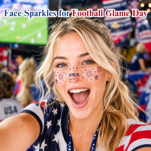 4th of July Red White Blue Glitter Freckles-Patriotic Face Tattoos 24PCS | Waterproof Temporary Tattoos Glitter Fake Freckles Sparkles for Independence Day & Everyday Makeup - color: colorful