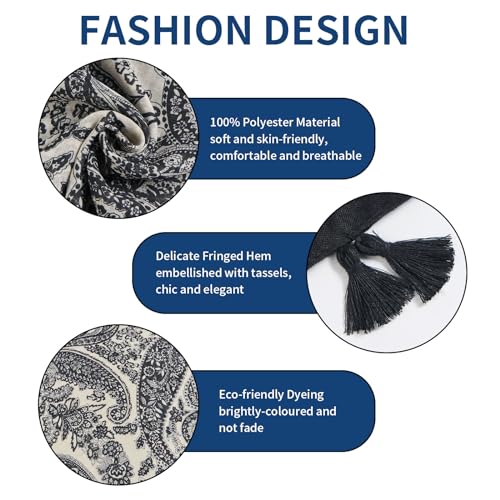 QIUTIMIY Scarf for Women Lightweight Soft Floral Leopard Printed Scarves Fall Winter Fashion Shawl Wrap with Fringe - color: Black Beige