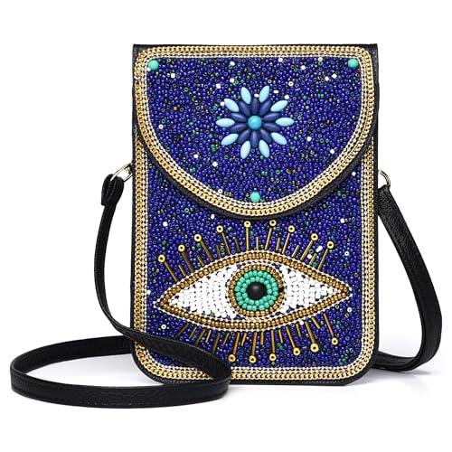 Small Crossbody Bags for Women Designer Cell Phone Bag Boho Shoulder Wallet Purse - color: Blue