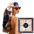 Large Square Head Scarf Bandana - 35" Satin Hair Scarf for Women Like Silk Scarf Fashion Hair Wrapping - color: Equestrian Chain(blue), size: 35IN*35IN