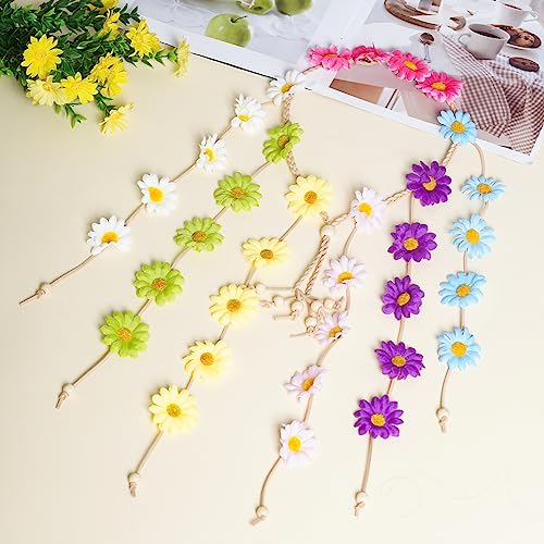 Sucrain 2pcs Flower Hippie Headband Floral Crown Summer Sunflower Hair Accessories for 70 s Bohemian Costumes Style for Women(Multicolor + Beige) - color: Multicolor + Beige