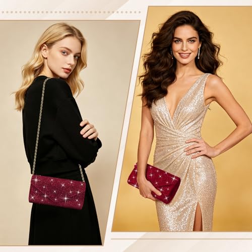 PACETAP Rhinestone Clutch Purses for Women, Sparkly Glitter Evening Bags Handbag Crossbody Bag for 1920s Party Wedding Prom(Red) - color: Rhinestone Red