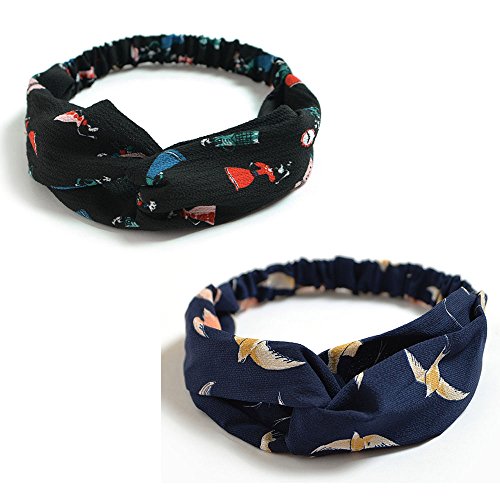 DRESHOW 10 Pack Boho Headbands for Women Girls Criss Cross Elastic Hair Bands Yoga Flower Headwraps Accessories - color: 10 Pack C: Flower Printed Series VII
