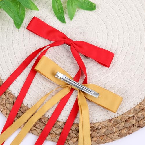 WORTL Hair Bows Clips Coquette Ribbon Bowknot with Long Tail Princess Hair Bows French Barrettes Hair Accessories for Women Girls 16PCS (red，Cream，Pink，Yellow) - color: red，Cream，Pink，Yellow