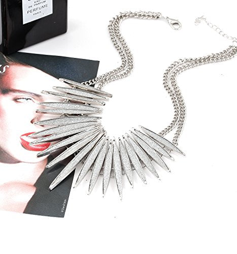 MOLOCH Sparkling Druzy Leaf Choker Necklace Fashion Gold-Tone Collar Necklace Bib Statement Chunky Tribal Necklace Woman Jewelry - color: silver