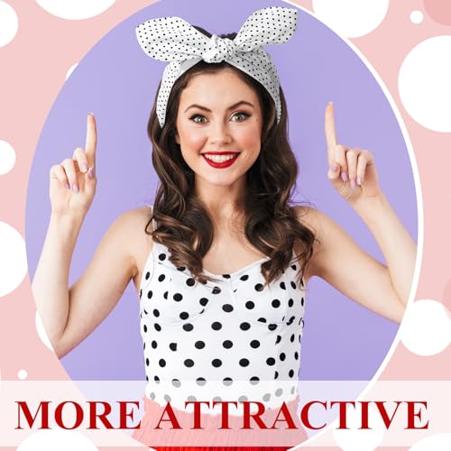 Hicarer 2 Pieces Polka Dot Headband Bandana Headband 50s Costume Hair Accessories Bows Wide Head Wrap for Women(Black, White,Small Dots) - color: Black, White, style: Small Dots