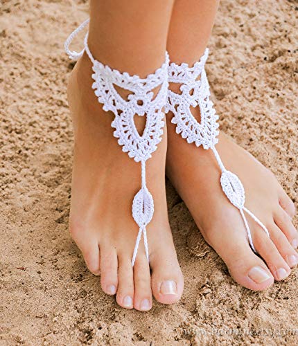 White barefoot sandals Beach wedding Crochet Barefoot Sandals, Nude shoes, Foot jewelry, Bridal barefoot sandal, Bridal lace shoes, Wedding accessory for Bridesmaids