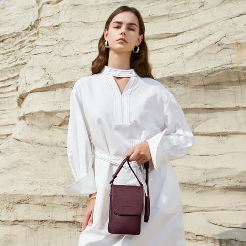 BOSTANTEN Vegan Leather Crossbody Bags for Women Designer Cell Phone Bag Wallet Purses Adjustable Strap - color: A-05-burgundy Red