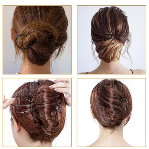 12 Pieces Hair Side Combs Metal Hair Fork Clip French Twist Comb Updo Hair Stick, U-Shape Teeth Styling Tools Messy Bun Maker Vintage Hairstyle Hair Pins Hair Accessories for Women and Girls - color: Black