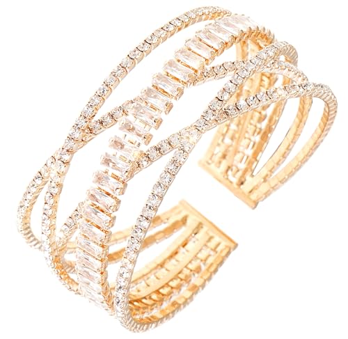 Rhinestone Bracelet for Women MultiLayer Crystal Cuff Bracelet Strand Layered Bracelet - color: Gold 4