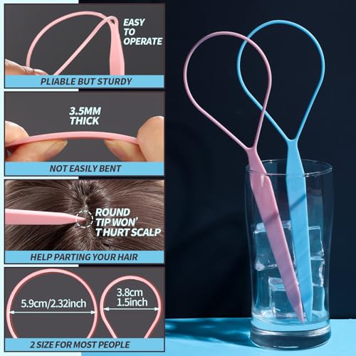 Teenitor 4pcs Pony Hair Tail Tools, 2 Pairs Hair Loop Styling Tool Hair Flipper Pull Through Tool, French Braiding Hair Tool Hair Accessories for Women Girls, Loop Hair Tool, Light Blue/Light Pink - color: Light Blue/Light Pink