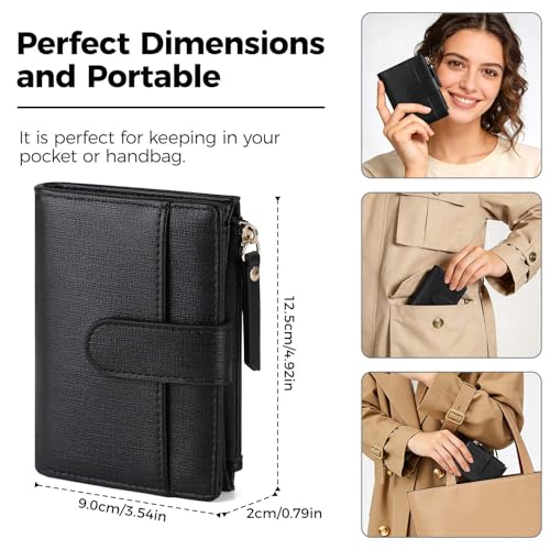 Small Wallet For Women RFID Blocking Soft Leather Bifold Compact Card Holder Women Wallet With Zipper Coin Pocket 1 ID Window,Black - color: Black