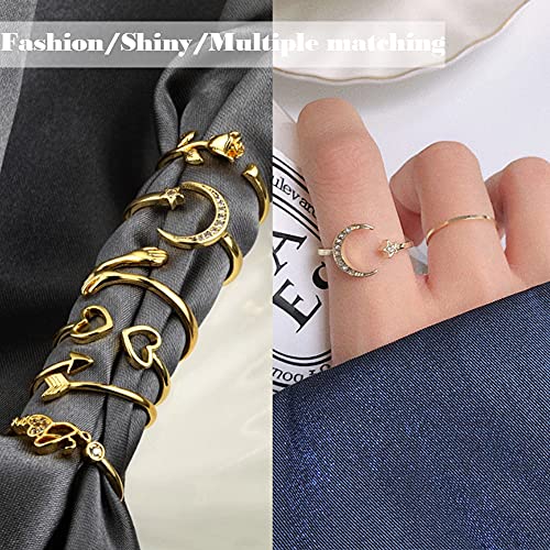 KOHOTA 12PCS Adjustable Knuckle Rings for Women 14K Gold Plated Silver Simple Stacking Rings Pack Open Knot Star Moon Butterfly Dainty Thumb Ring Set for Women - color: 3-Gold color