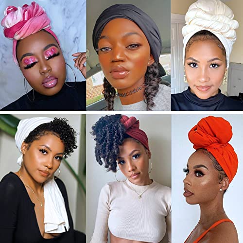 Head Wraps for Black Women African Head Wrap Lightweight for Women Long Plain Turban Hair Scarf Scarves - color: 4 Pcs-black,army Green,yellow,orange