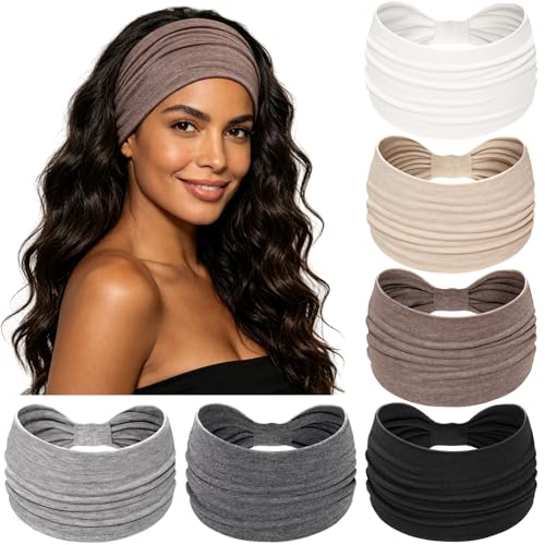 Awumbuk Wide Headbands for Women Knotted No Slip Head Bands Soft Turban Headband Hair Accessories Boho African Solid Color Head Wraps for Women Yoga Workout (Dark brown) - color: Dark brown