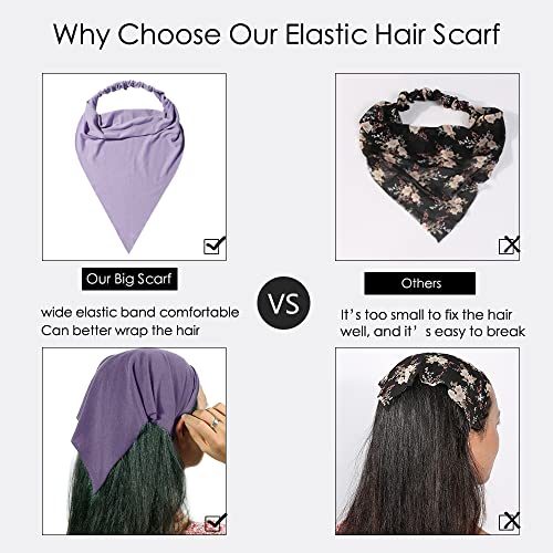 Vercret 6 Pack Hair Scarf Headband for Women Elastic Bandana Head Scarf Large Boho Triangle Kerchief with Clips Non Slip Scarves - color: K Multicolor