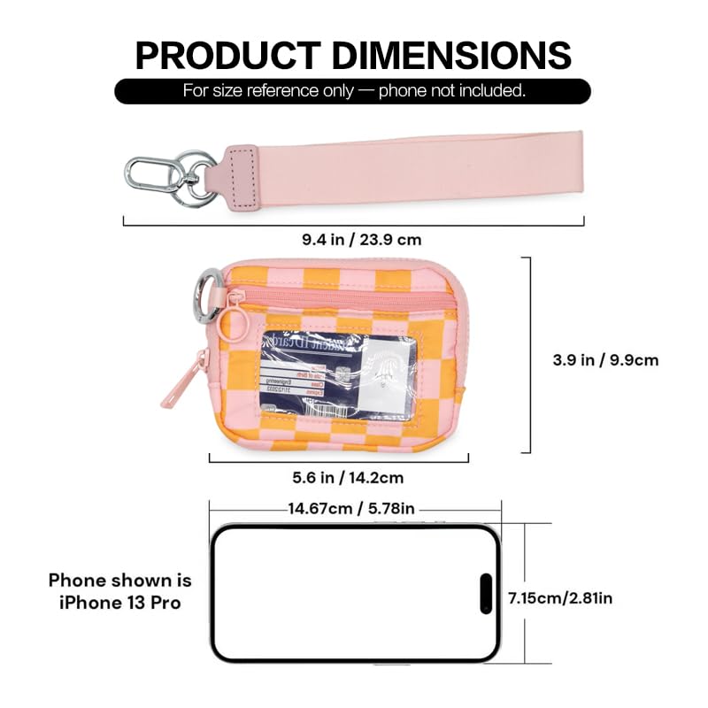 Wristlet Wallet for Women Mini Zip Card Case with Clear ID Window Zipper Coin Purse Lightweight Portable Keychain Wallet - color: Orange Pink