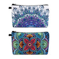 MAGEFY Makeup Bag, 2 Styles Travel Cosmetic Bag for Women Cosmetic pouch Elegant Blue Patterns Zipper Pouch Waterproof Makeup Pouch Cute (2 Packs, Peacock feather + Mandala pattern 0179) - color: 2 packs