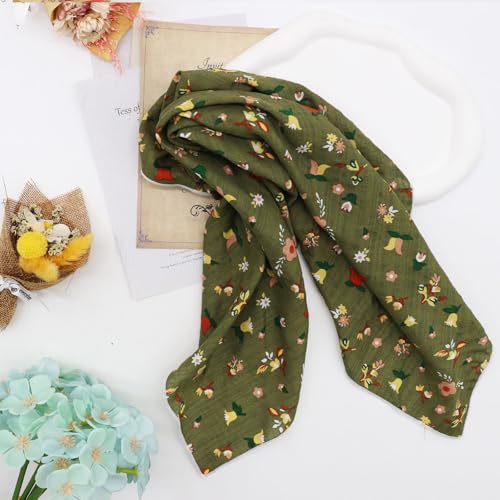Bandanas for Women Men 21"x21" Floral Headband Scarf Versatile Hair Bandana Square Head Scarf - color: Olive Green