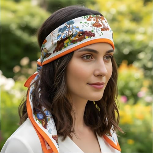 Premium Floral Scarf for Women 35x35 Square Silk Feel-Lightweight Scarves Headscarf Bandanas Wrapping Handbag - color: ‌festive Floral & Fauna Scarf