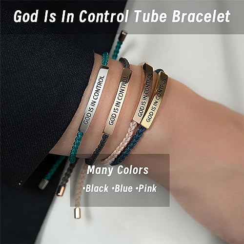 God is in Control Tube Bracelet for Women Men, Handmade Braided Adjustable Inspirational Bracelets Stainless Steel Christian aith Jewelry for Christmas Birthday Gifts - color: Rose Gold-Pink