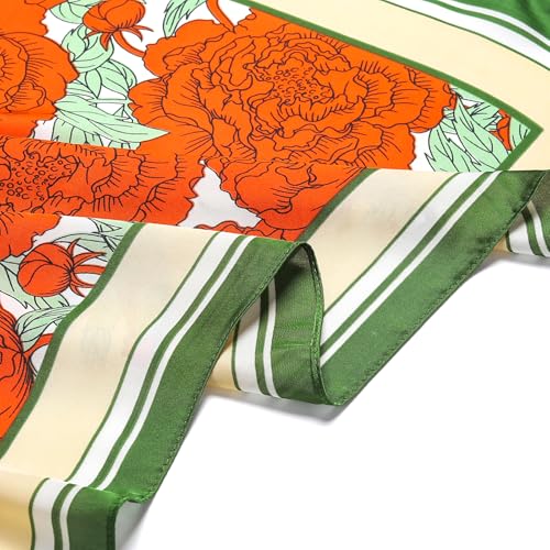 Stlvoll 27.5" Silk Neck Scarf of Women's Fashion Head Scarf Square Neck Satin Scarfs for Bag Hair Scarves Gift - color: Flower/Red/Green