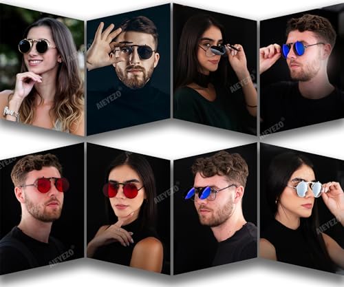 AIEYEZO Round Flip Up Sunglasses for Men and Women Rave Flip Glasses 90's Retro Steampunk Style - color: A2 Black/Grey